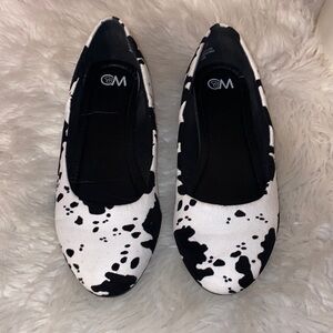 Women's Black and White Cow Print Ballerina Flats
